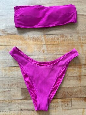 Garage Ribbed Bandeau High- Cut Bikini Set